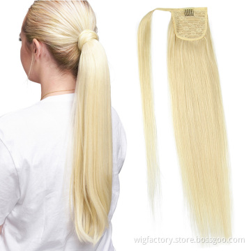 Long blonde ponytail human hair,100 cuticle aligned remy human hair ponytail extension,straight ponytail hair extensions 613